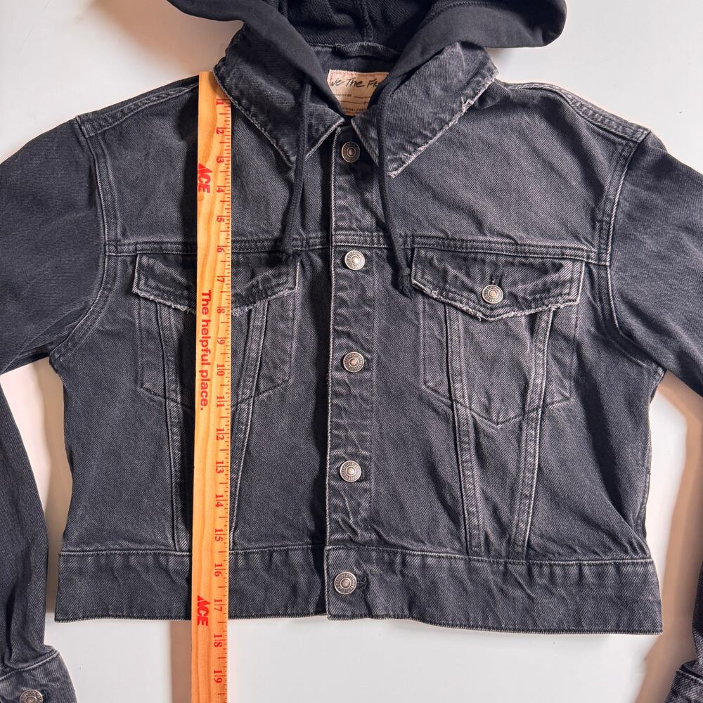 We the Free People Brando Denim Hoodie Jacket Black Wash Size Small Cropped - Picture 9 of 13